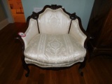 Victorian side Arm Chair Damask Upholstered