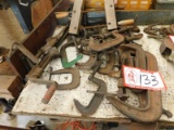 Various size C clamps, wood clamps etc.