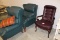 (2) Upholstered Wing Back Chairs, Leather side Arm Chairs, Bar Stool