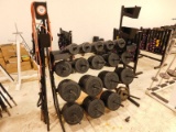 Rack and Contents, Body Master Weights (34) 1kg (27) 2 1/2 kg, (35) 5 kg, (