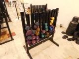 Rack and Contents, Rubberized dumbbell 2lb to 10lb