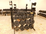 Rack and Contents Body Master Weights, (11) Bars Collars,  Body Pump Weight