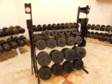 Rack and Contents  Body Pump Weights,  (11) Bars, Various size etc