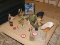 Contents of Table Top, Decorative Oriental Figurines, Vases, Silk Fans, Etc