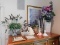 Contents of Dresser Top, (4) Planters w/ Faux Plants, (3) Candle Holders (2
