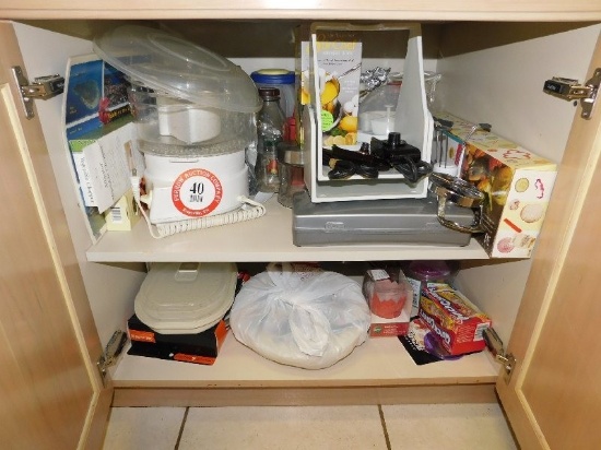 Contents of Cabinet, Food Processer, Bowls, Etc.