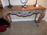 Mahoney Sofa Table, Mirrored Veneered Ornately Carved