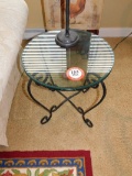Wrought Iron and Glass Topped Round Side Table