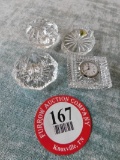 (4) Waterford Crystal Pieces, (2) Paper Weights, Small Bowl, Crystal Clock