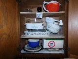 Contents of Cabinet, Various Cookware, Decorative Plated, Corning Cookware,