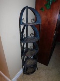 Wrought Iron and Wicker Corner Curio, 5-Shelf