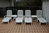 (4) PVC Pool Side Lounge Chairs w/ (2) Side Tables