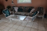 White Wrought Iron Coffee Table (2) Side Chairs, Sofa and (2) Matching Side