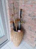 Large Urn w/ Assorted Walking Sticks and Canes