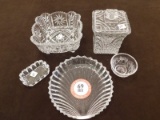 (5) Leaded Crystal Pieces, (3) Bowls, Ashtray, Covered Jar
