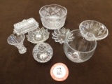 Contents of Shelf, (8) Pressed Glass and Crystal Bowls, Vases, Butter Dish,