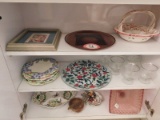 Contents of Cabinet, Decorative Serving Trays, Baskets, Etc.