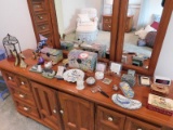 Contents of Dresser Top, (2) Music Boxes, (2) Jewelry Boxes, Decorative Fig