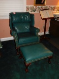Leather Wing Back Arm Chair w/ Ball and Claw Feet and Matching Ottoman