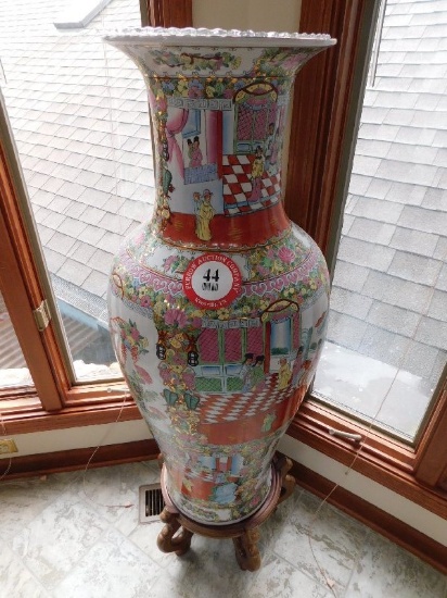 Porcelain Enameled Oriental Style Urn, 44" x 16"