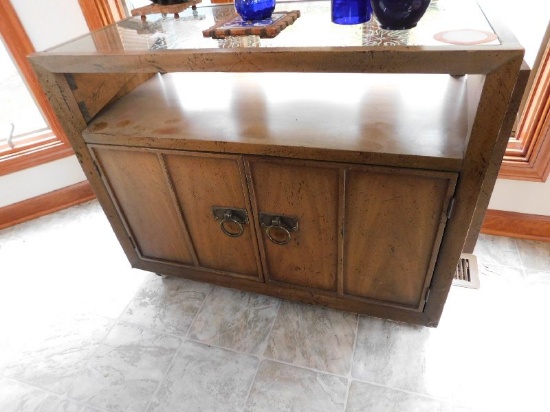 Wooden Tea Cart w/ Glass Topped, Double Drop Leaf