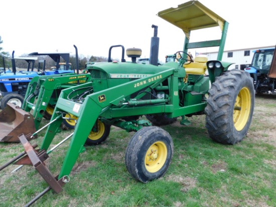 John Deere 3020 Tractor w/ JD 46 Front Loader, Roll bar w/ Sunshade & Hay S