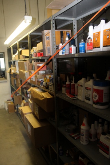 Contents of (5) Sections of Shelving, Ford & Motor Track Parts, Thermostats