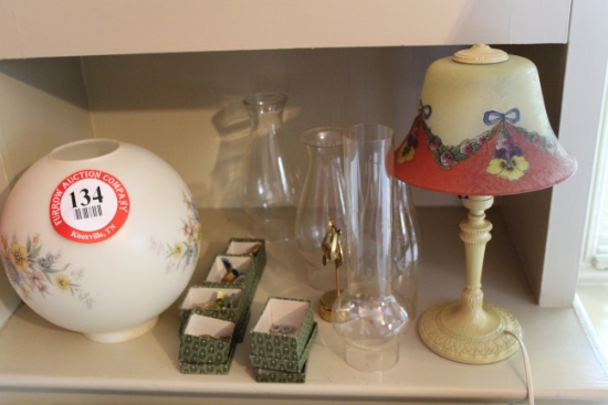 Various Lamp Globes, Lamp Chimneys, Decorative Lamp Toppers, Etc.