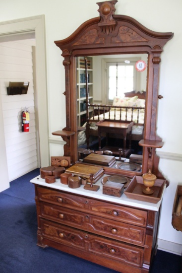 Marble Topped 3 Drawer Dresser w/ Mirror, Eastlake Style