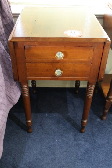 Walnut Double Drop Leaf Side Table w/ 2 Drawers