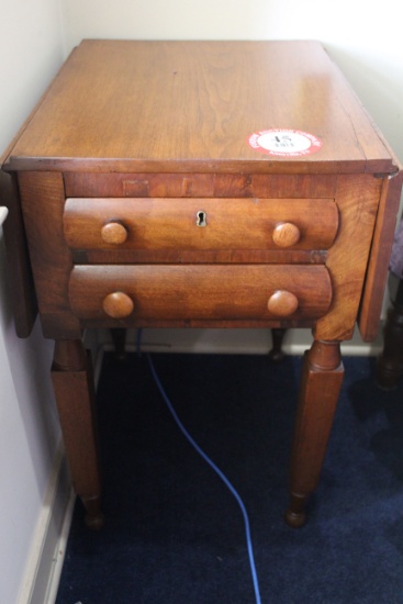 Walnut Double Drop Leaf Side Table w/ 2 Drawers