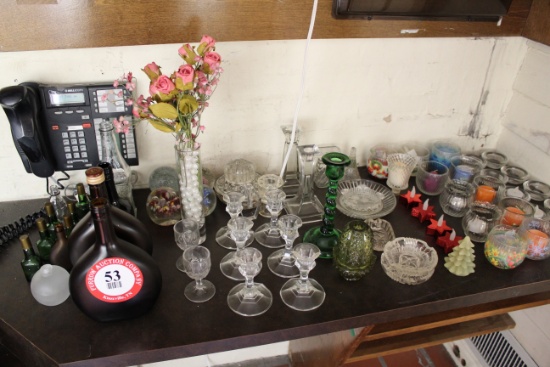 Pressed Glass Candle Holders, Ashtrays, Decorative Bottles, Etc.