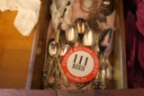 Mixed Sterling Silver Spoons, Pressed Glass, Sterling Silver Topped Salt &