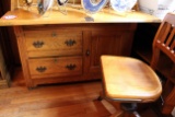 Oak Drop Front Desk w/ Oak Cast Chair on Casters