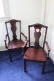 (2) Wooden Framed Side Armed Chairs