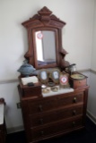 3 Drawer Dresser w/ 2 Glove Boxes, Framed Mirror, Burled Walnut Inlays, Eas