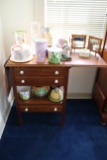 Wooden Tiger Oak Double Drop Leaf Side Table w/ 3 Drawers