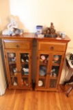(2) Decorative Matching Side Cabinets w/ Glass Front Doors, Single Drawer