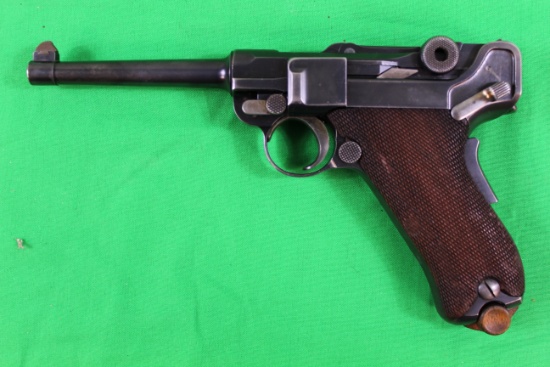 Luger, DWM, 30 caliber, s/n 37837.  Strong metal finish, 90%.