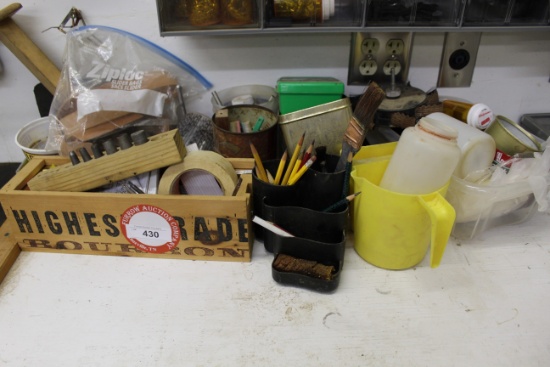 Various Leather Tools, Punches, Straps, Pencils, Brushes, Etc.