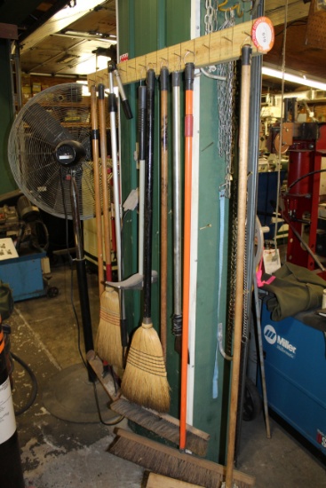 Various Brooms & Cleaning Supplies