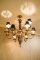 Chandelier, Neoclassical, 9 arm bronze mount pleated shade, Approx. 31