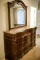Dresser with mirror  brown top, dark mahogany finish, serpentine top, Appro