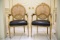 Pair (2) of Arm Chairs, Louis XVI,  cane back  w/ stamped leather upholster