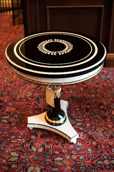 Wellington Side Table, White and Black Lacquer, with Gilting and bronze acc