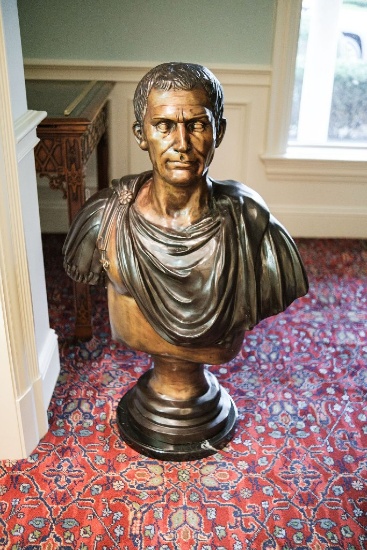 Bronze Roman Bust, Life Size on Marble Base, signed "GIANCAI"