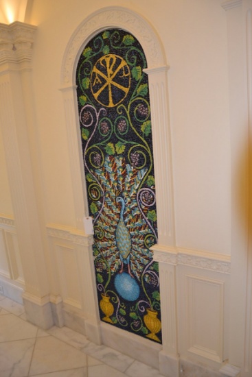 Mosaic Panel w/peacocks made of glass, Approx. 78"T x 22"W