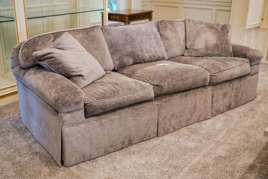 Sofa with spring down cushions, seat and back,  charcoal grey upholstery w/