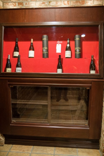 Display case - Mahogany finish w/canted top section & lighting, Approx. 78-