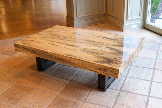Coffee Table, Spalted maple venerer top with black painted wood base, Appro